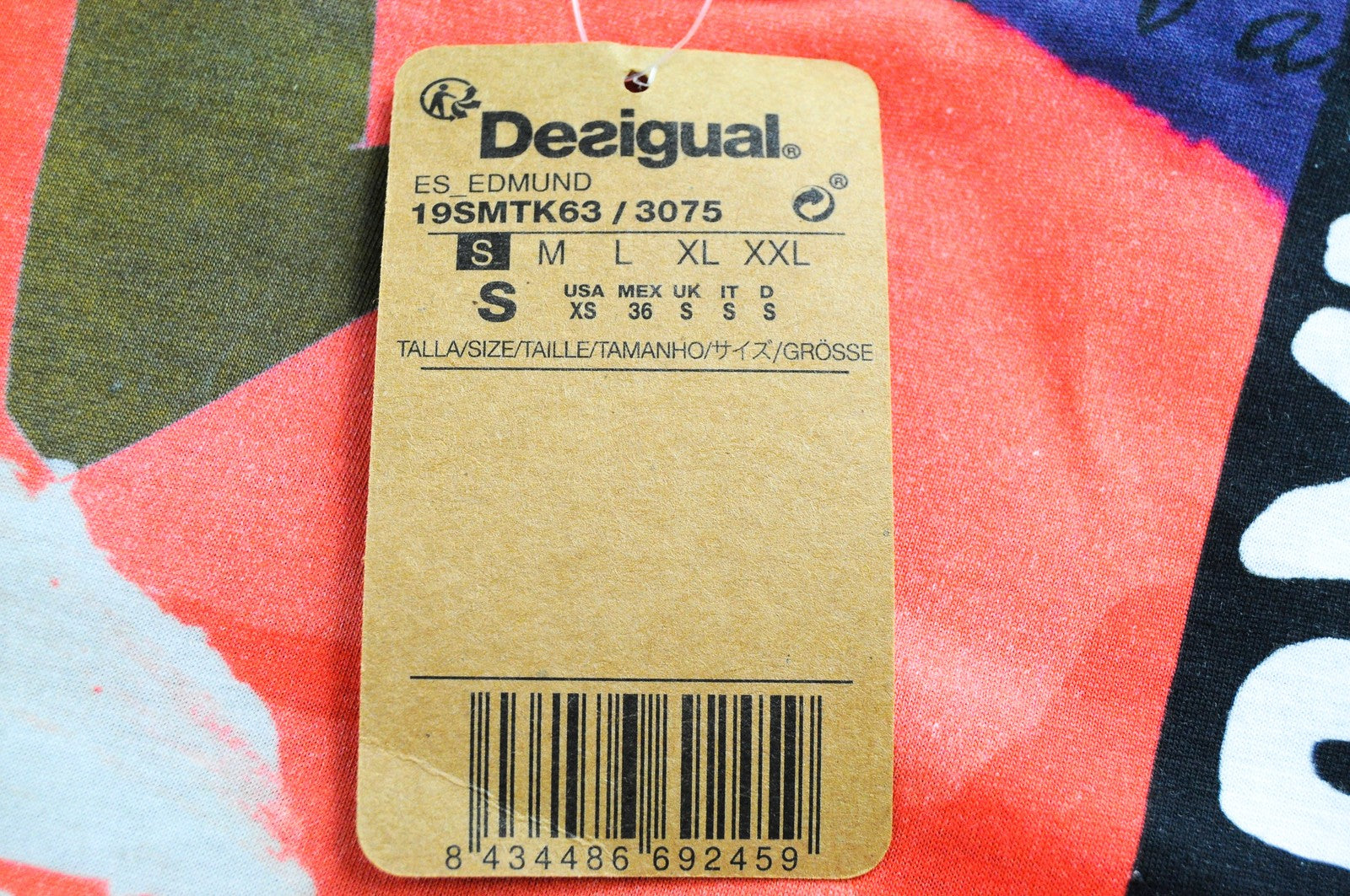 DESIGUAL Edmund Men's Tee S Colorful Print Jersey Slang Crew Neck Casual