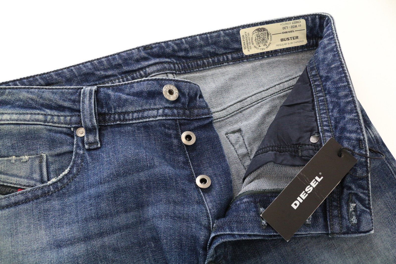 DIESEL Buster CN021 Men's Jeans W32/L20 Blue Stretch Clean Finish Tapered Fit