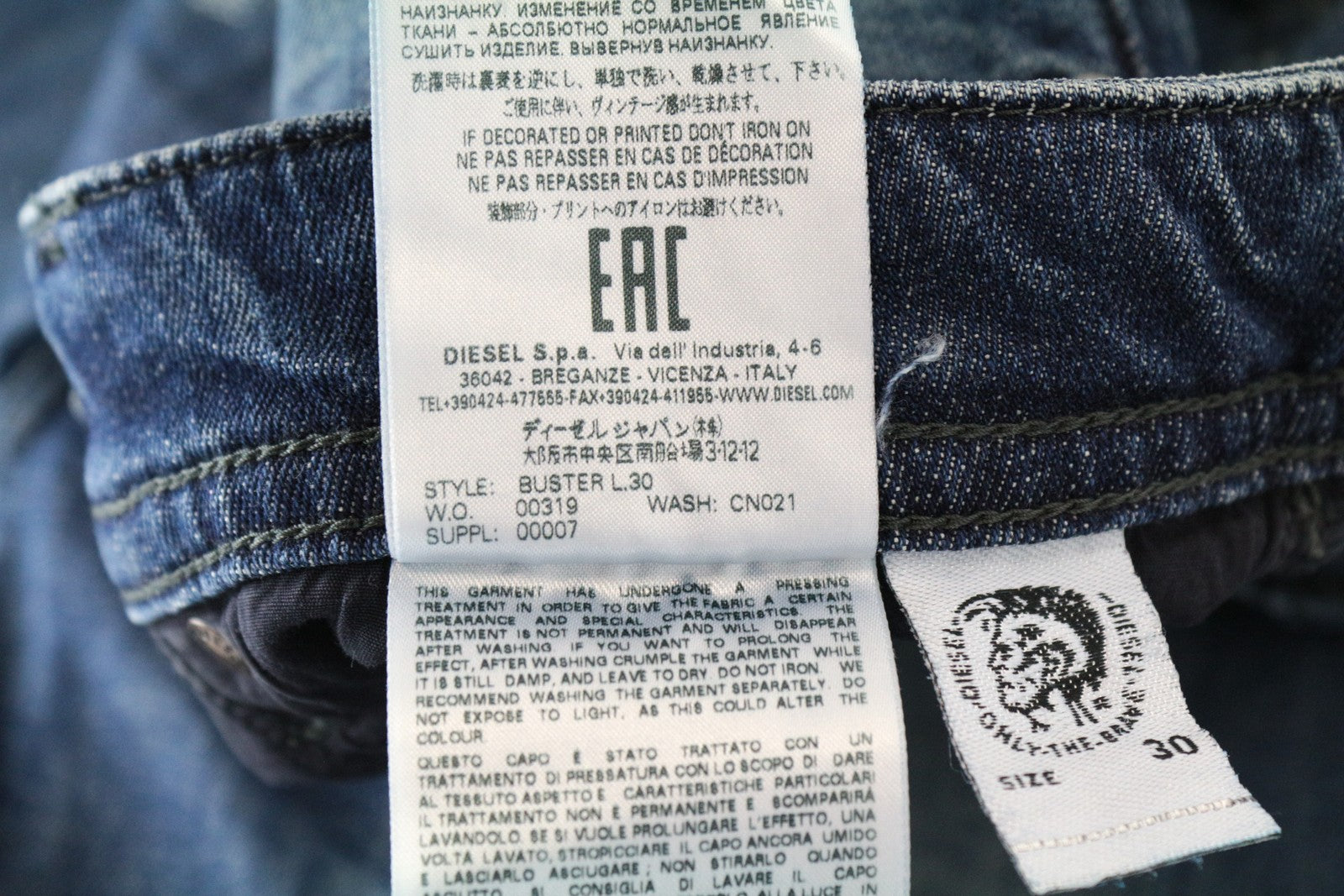 DIESEL Buster CN021 Men's Jeans W32/L20 Blue Stretch Clean Finish Tapered Fit