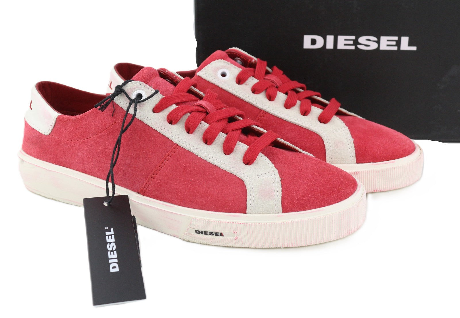 DIESEL S-Mydori LC Men Sneakers EU41 Red Suede Leather Almond Toe Laced RRP€200