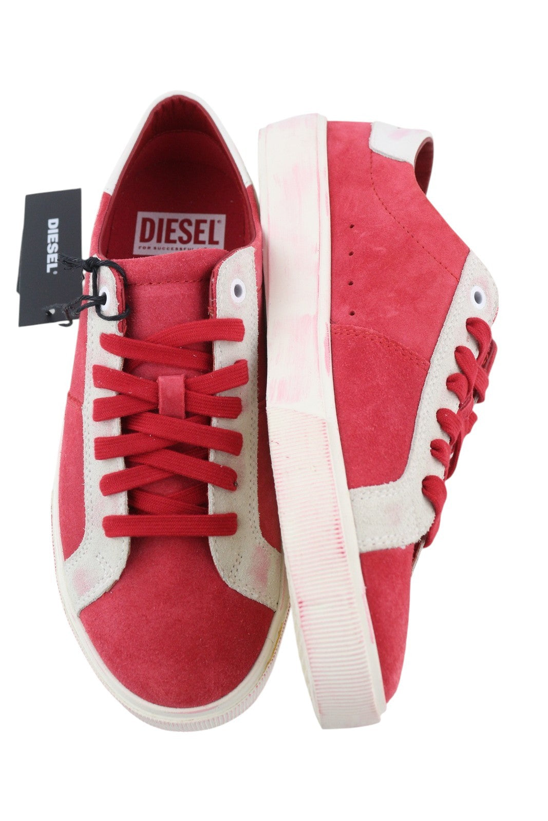 DIESEL S-Mydori LC Men Sneakers EU41 Red Suede Leather Almond Toe Laced RRP€200