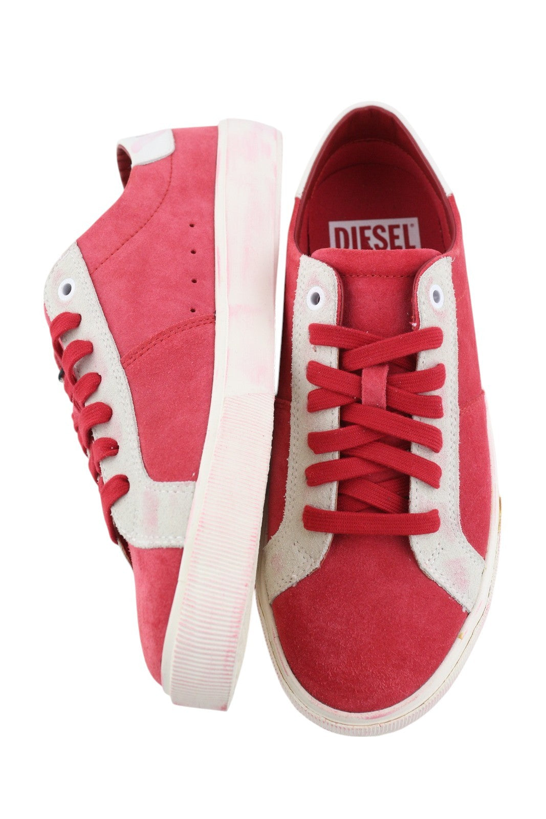 DIESEL S-Mydori LC Men Sneakers EU41 Red Suede Leather Almond Toe Laced RRP€200