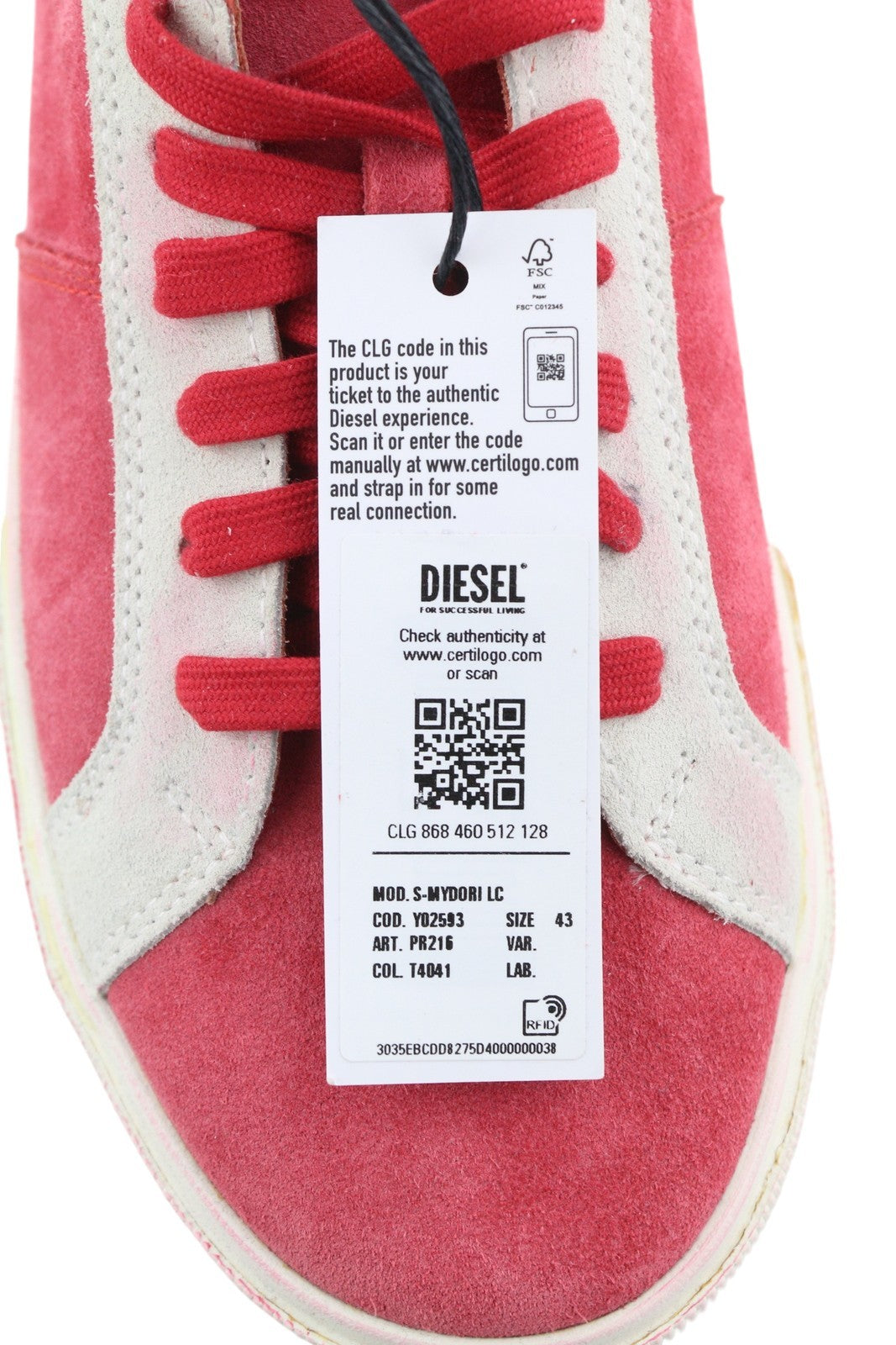 DIESEL S-Mydori LC Men Sneakers EU43 Red Suede Leather Almond Toe Low RRP€200