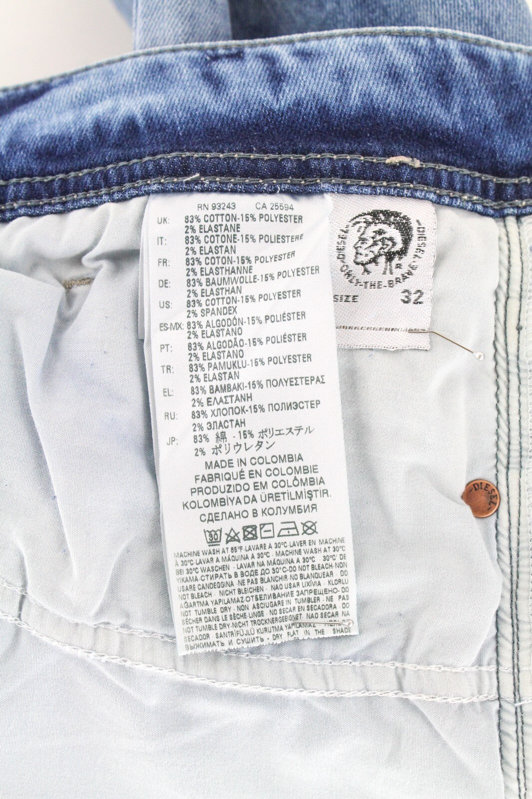 DIESEL Sleenker RC4DK Men's Jeans W32/L32 Slim Skinny Cotton Stretch Blue Wash