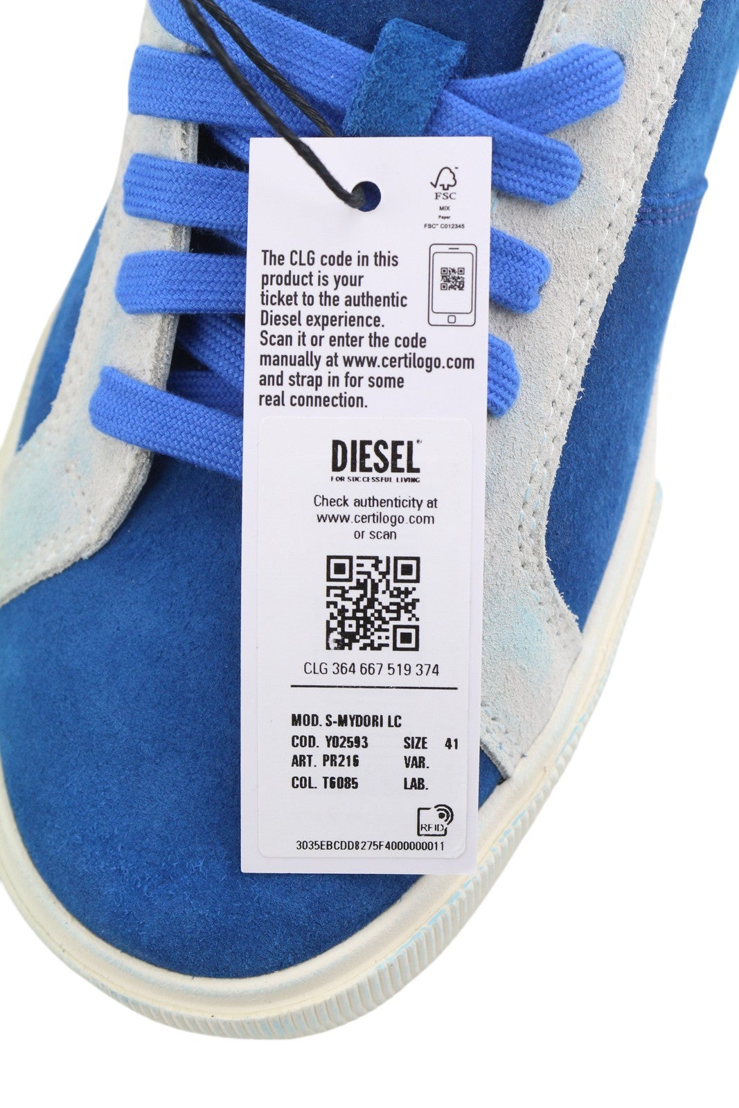 DIESEL S-Mydori LC Men Sneakers EU41 Blue Suede Leather RRP€200 Low Top Laced