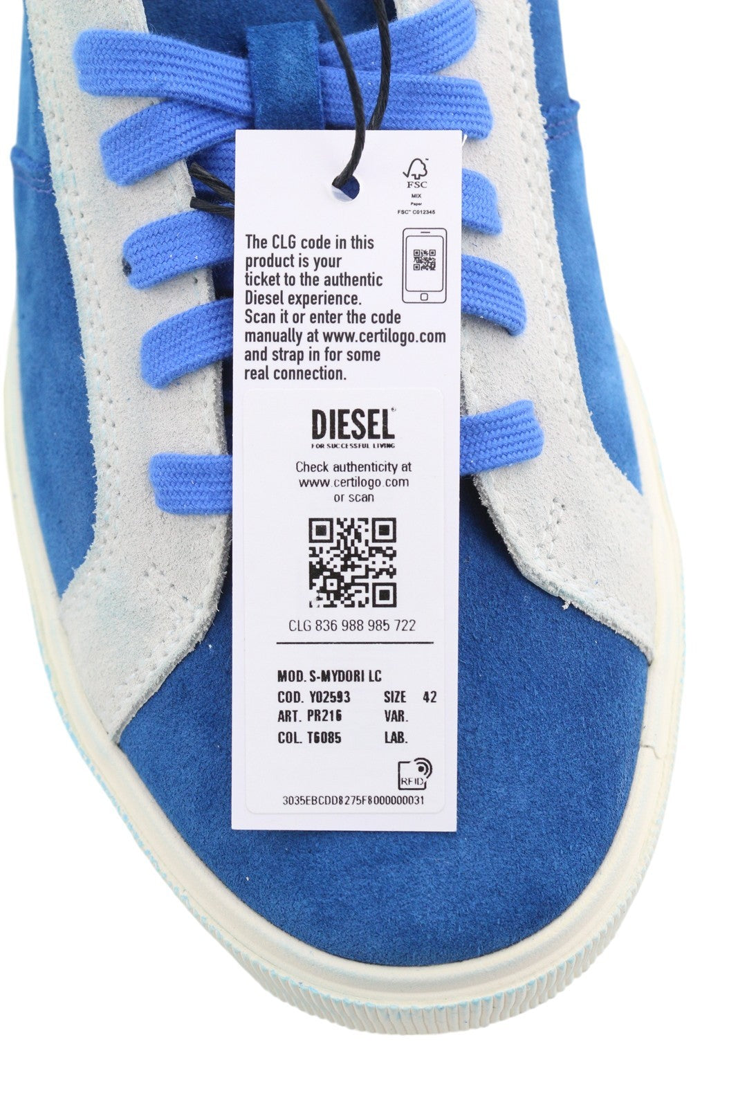 DIESEL S-Mydori LC Men Sneakers EU42 Blue Suede Leather RRP€200 Low Top Laced