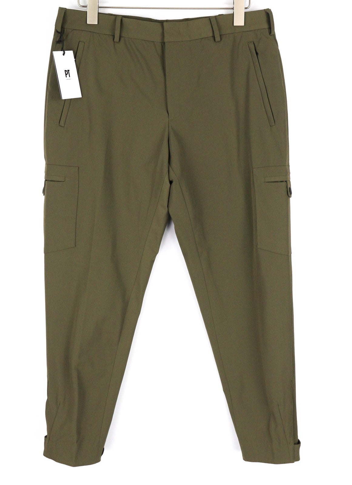 PT TORINO Gamma Mens Trousers 50 Khaki Stretchy Zip Fly Pockets Slim Cargo