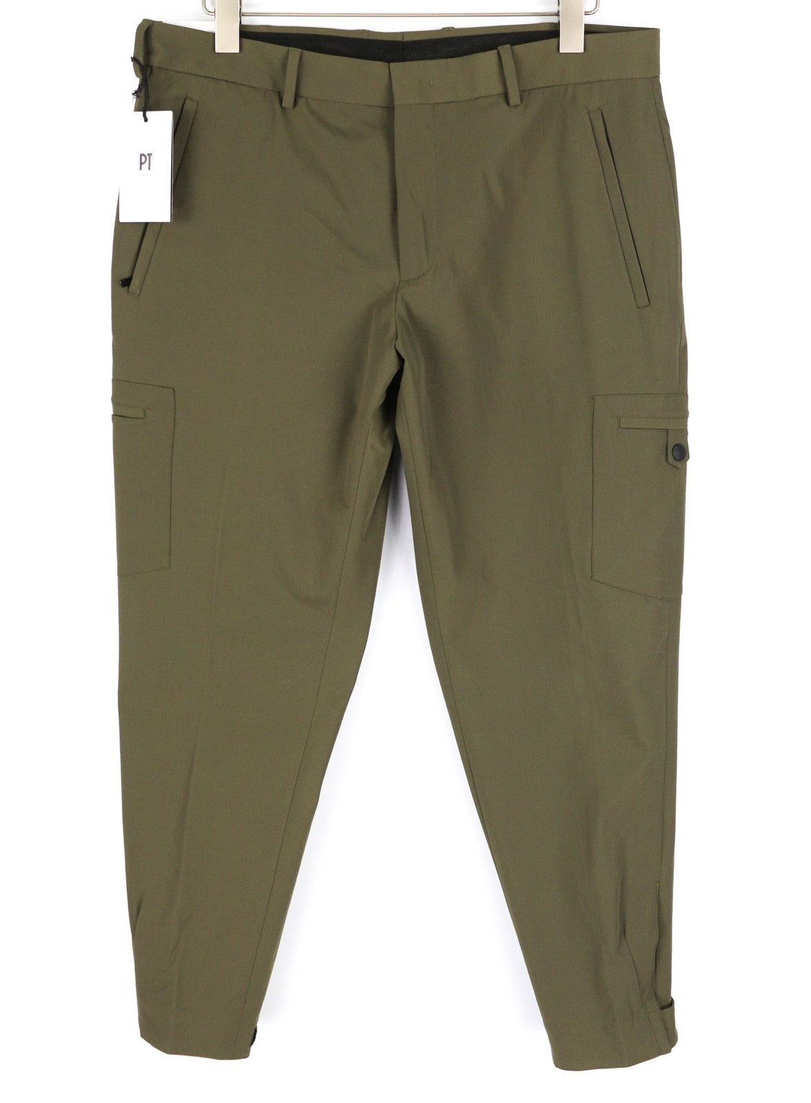 PT TORINO Gamma Mens Trousers 52 Khaki Stretchy Zipper Pockets Slim Cargo