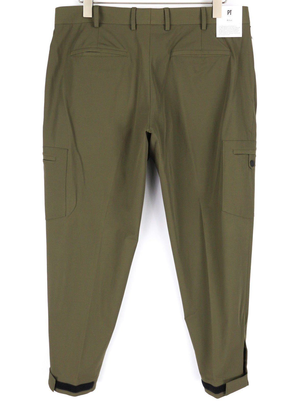 PT TORINO Gamma Mens Trousers 52 Khaki Stretchy Zipper Pockets Slim Cargo