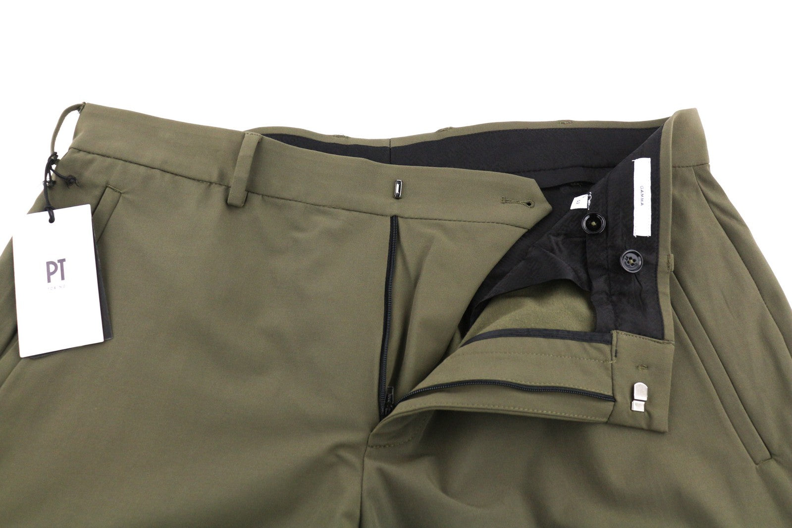 PT TORINO Gamma Mens Trousers 52 Khaki Stretchy Zipper Pockets Slim Cargo