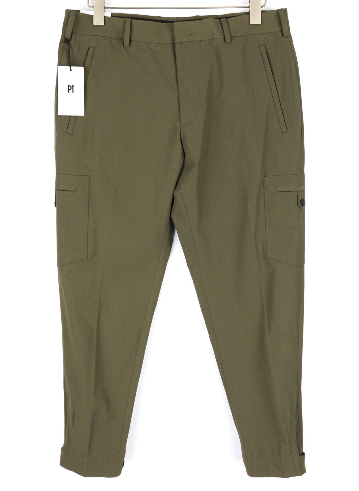 PT TORINO Gamma Mens Trousers 50 Khaki Stretchy Zipper Pockets Slim Cargo