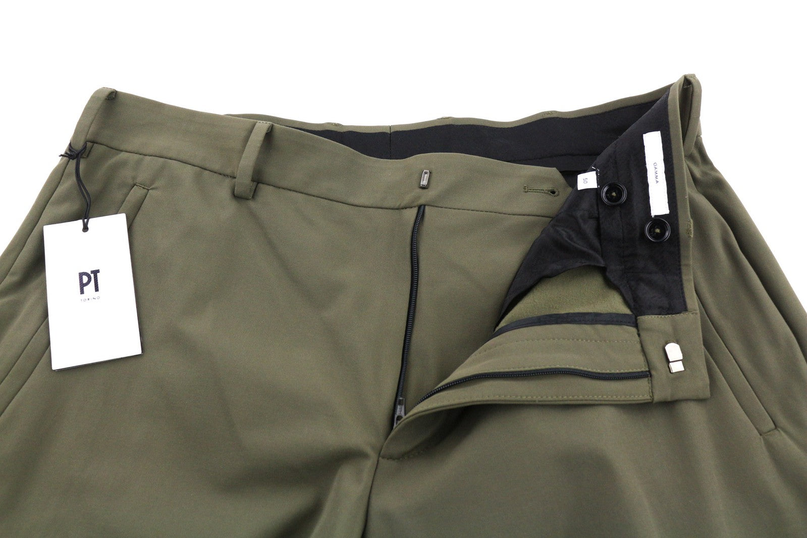PT TORINO Gamma Mens Trousers 50 Khaki Stretchy Zipper Pockets Slim Cargo
