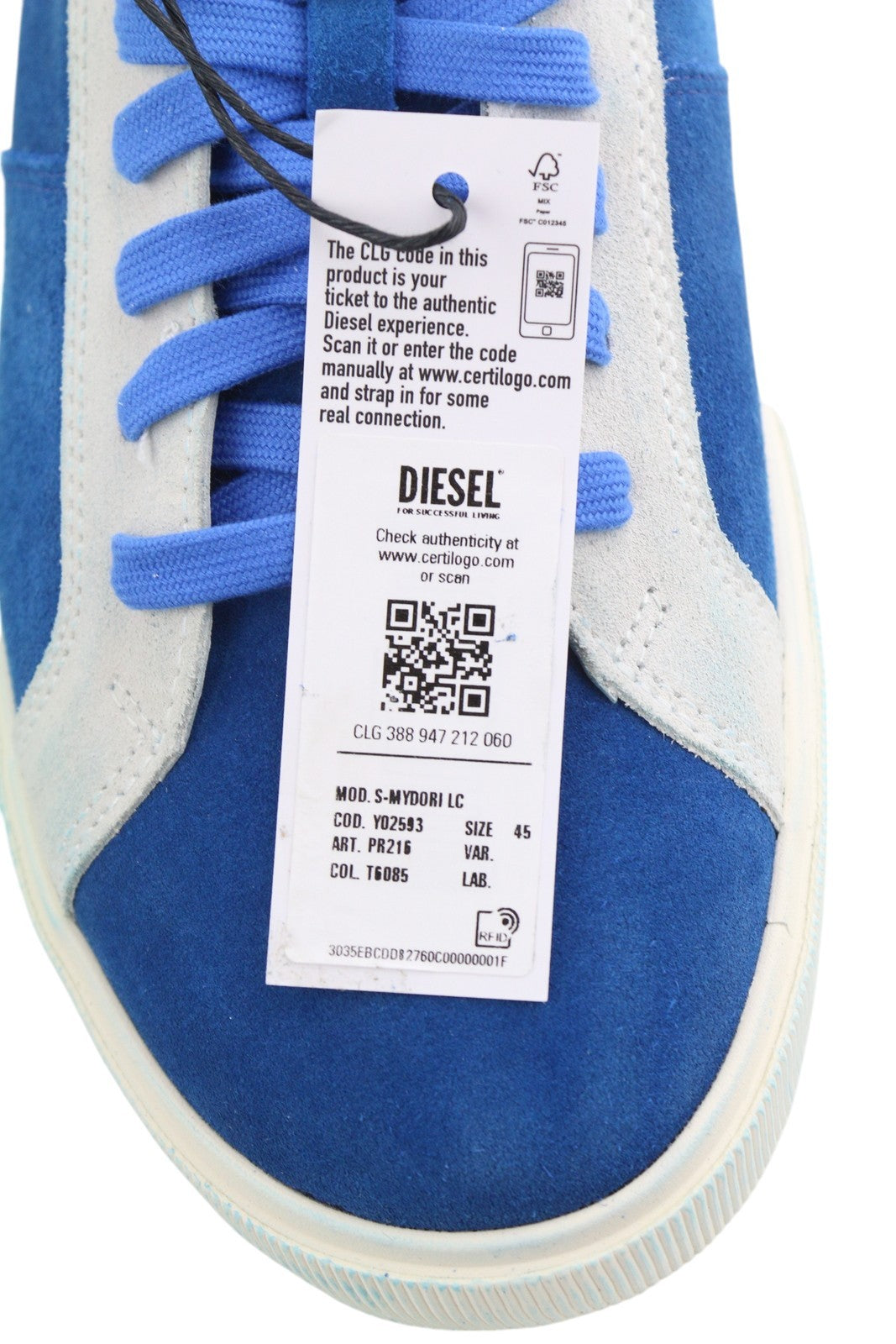 DIESEL S-Mydori LC Men Sneakers EU45 Blue Suede Leather Almond Toe Low RRP€200