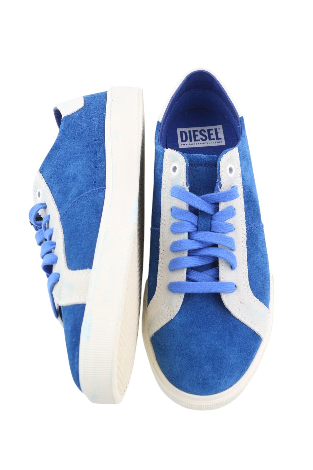 DIESEL S-Mydori LC Men Sneakers EU45 Blue Suede Leather Almond Toe Low RRP€200