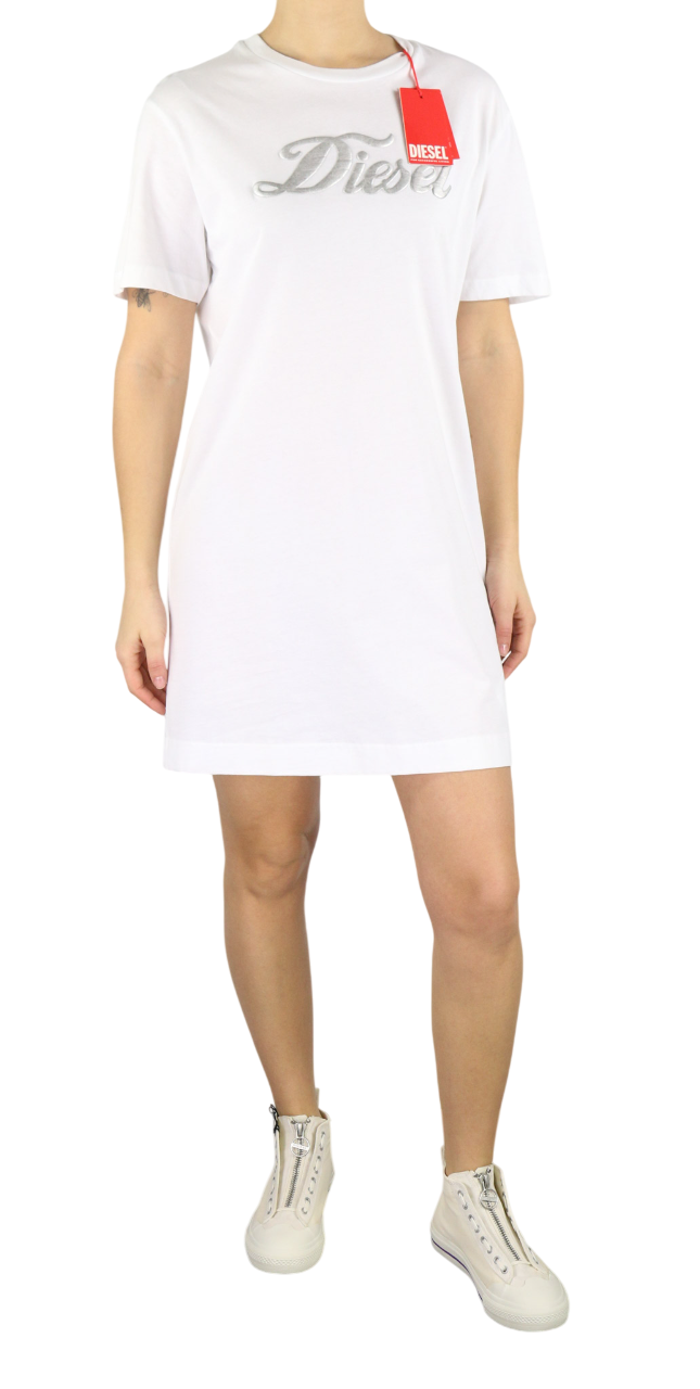 DIESEL D-Egor Womens Dress S White Short Sleeve Crew Neck Silver Tone RRP€110
