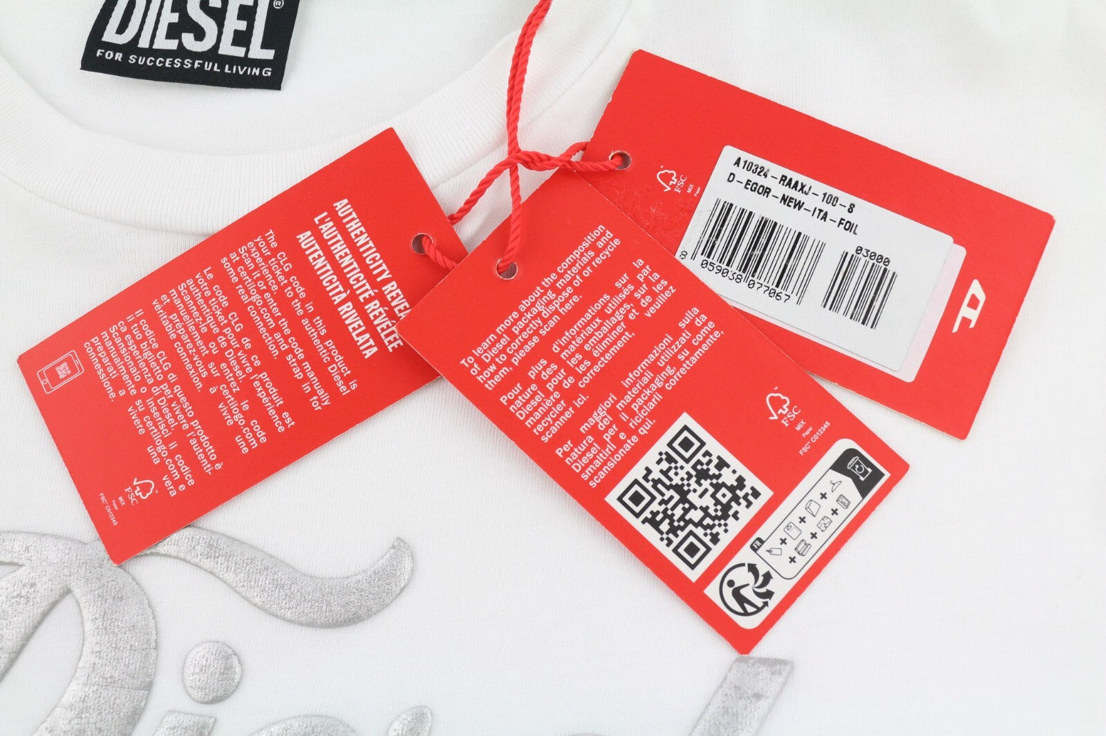 DIESEL D-Egor Womens Dress S White Short Sleeve Crew Neck Silver Tone RRP€110