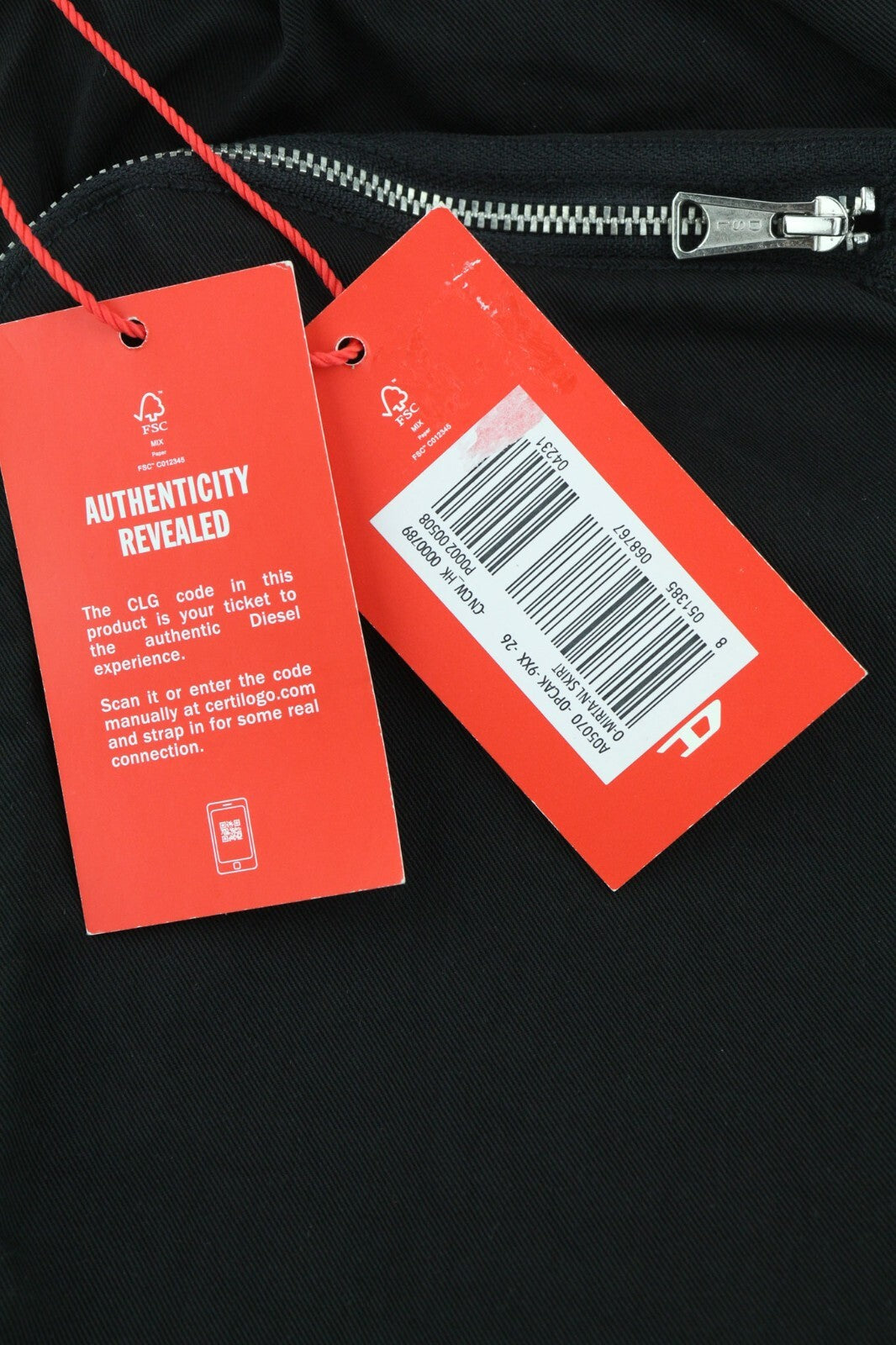 DIESEL O-Mirta-NL Womens Skirt W26 Black Elastic Waist Patch Pockets Zip RRP275