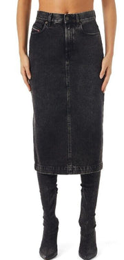 DIESEL De-Ronny-Sp Womens Skirt W26 Black Denim Belted Washed Back Split
