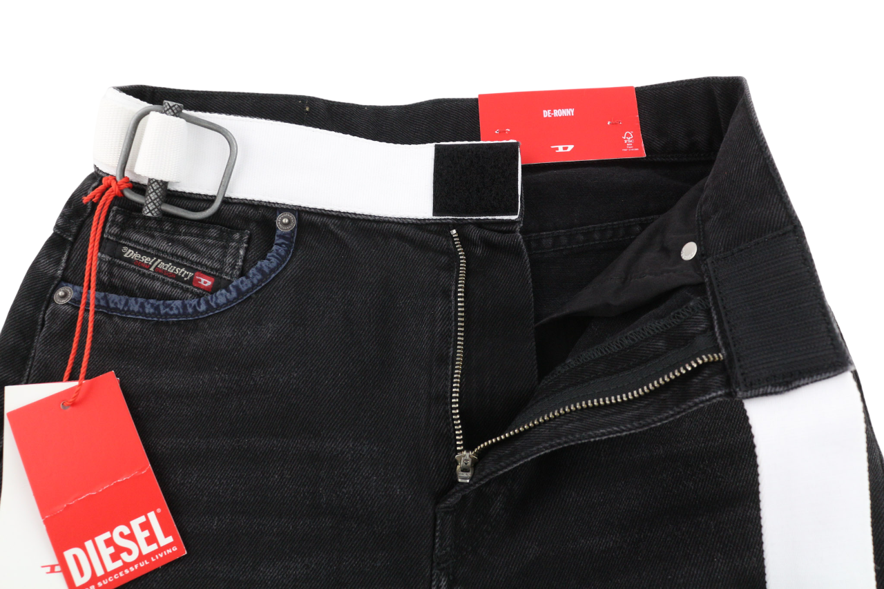 DIESEL De-Ronny-Sp Womens Skirt W26 Black Denim Belted Washed Back Split