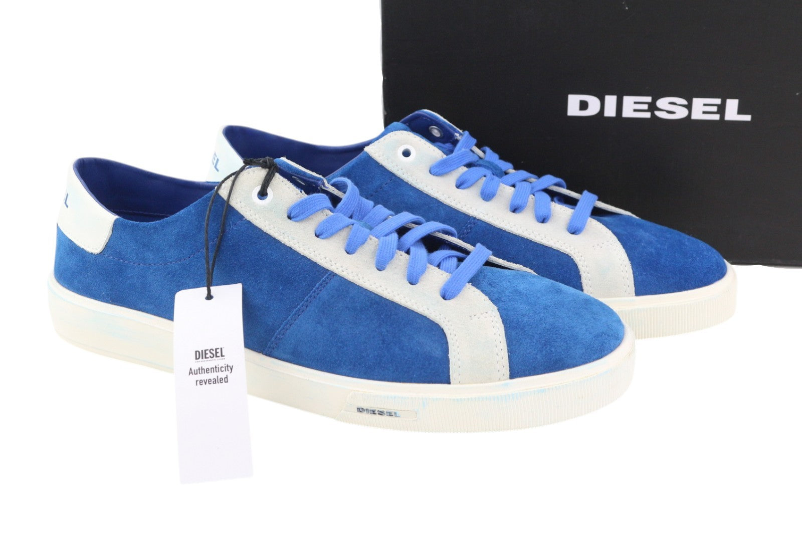 DIESEL S-Mydori LC Men Sneakers EU46 Blue Suede Leather Almond Toe Low RRP€200