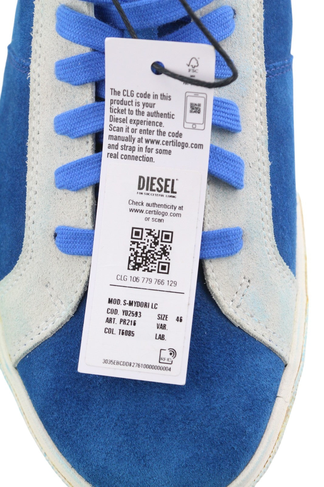 DIESEL S-Mydori LC Men Sneakers EU46 Blue Suede Leather Almond Toe Low RRP€200