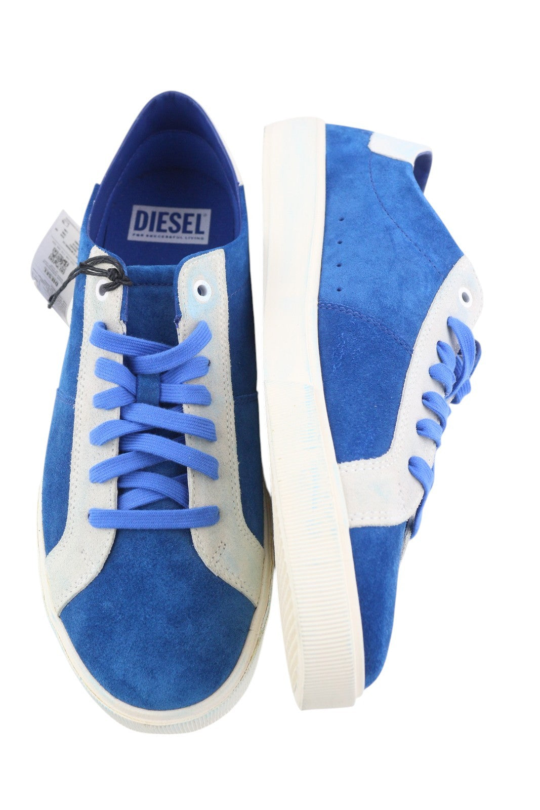 DIESEL S-Mydori LC Men Sneakers EU46 Blue Suede Leather Almond Toe Low RRP€200