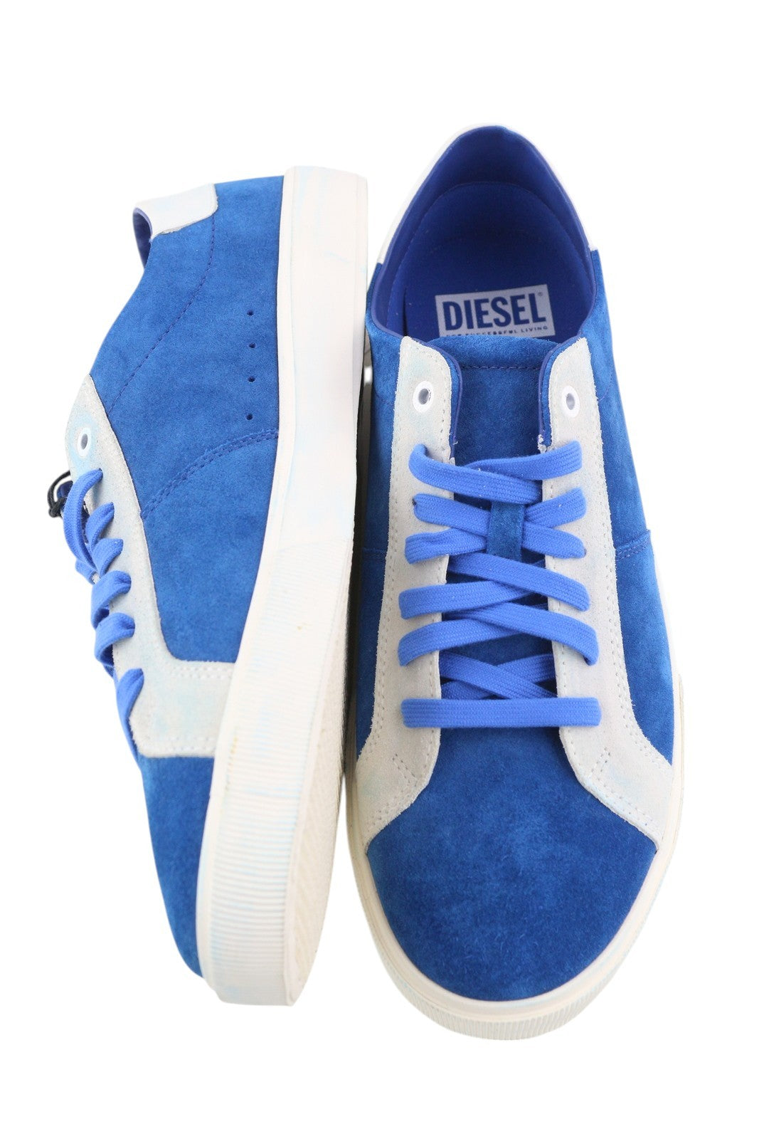 DIESEL S-Mydori LC Men Sneakers EU46 Blue Suede Leather Almond Toe Low RRP€200