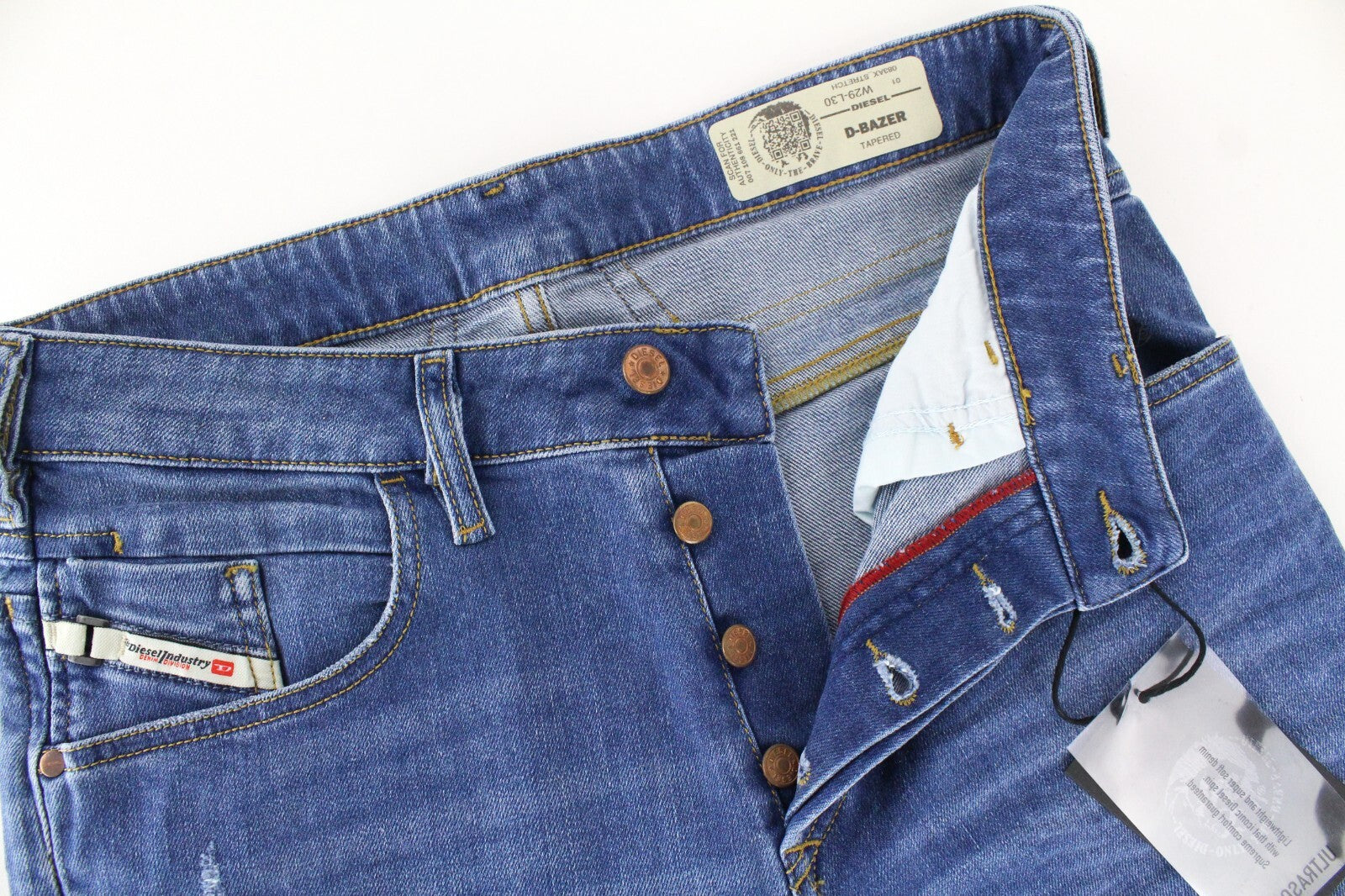 DIESEL  D-Bazer 083AX Men's Jeans W29/L30 Blue Distressed Stretch Cotton Taper