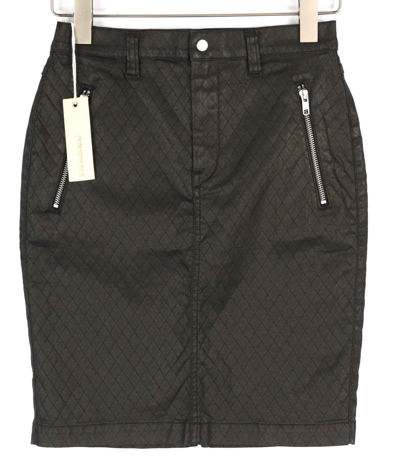 DIESEL De-Frank Womens Skirt W27 Black Zipper Pockets  Embroidered