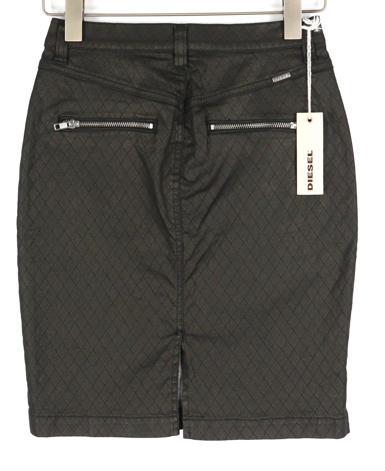 DIESEL De-Frank Womens Skirt W27 Black Zipper Pockets  Embroidered