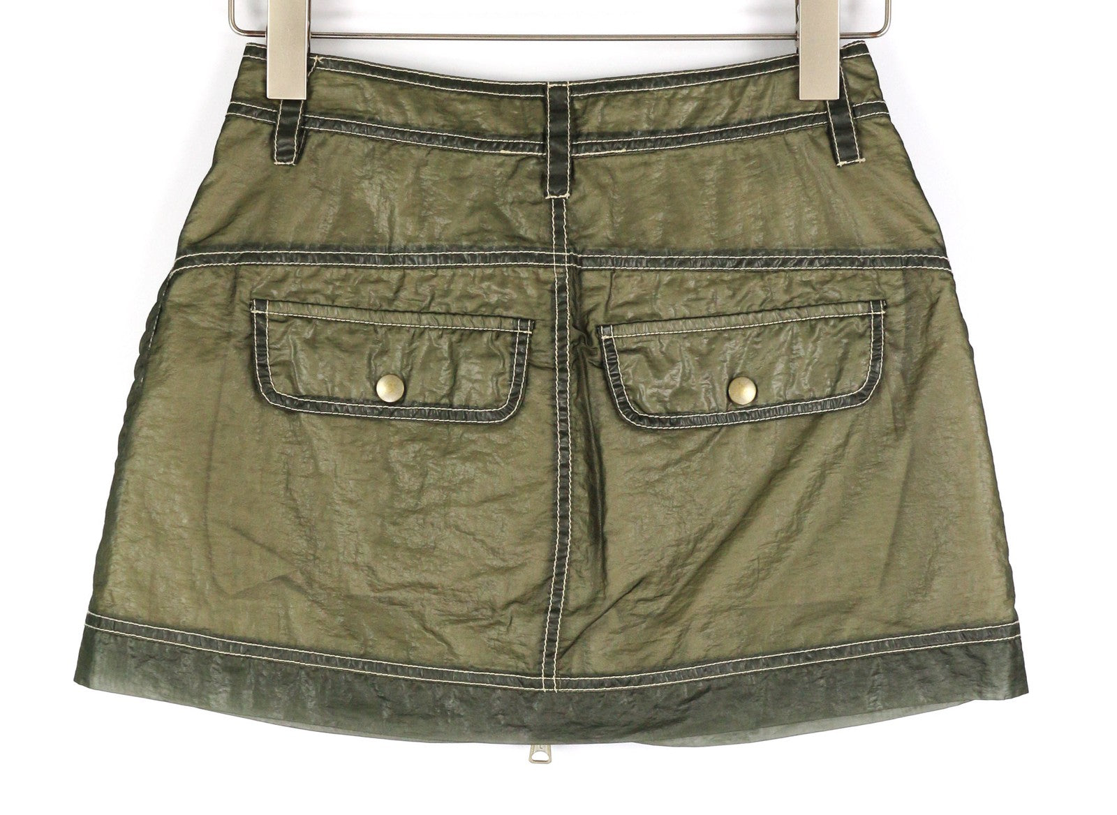 DIESEL O-Kylie-A Womens Skirt W26 Military Green Patch Pockets Zipp Mini RRP€195