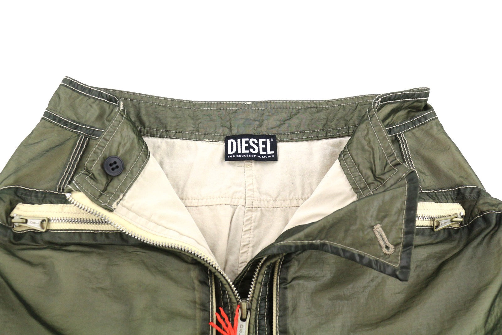 DIESEL O-Kylie-A Womens Skirt W26 Military Green Patch Pockets Zipp Mini RRP€195