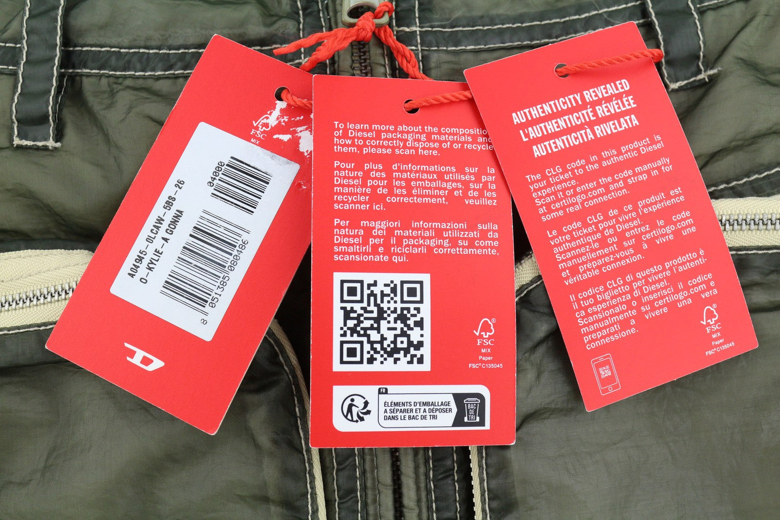 DIESEL O-Kylie-A Womens Skirt W26 Military Green Patch Pockets Zipp Mini RRP€195