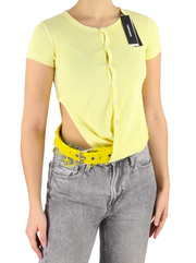 DIESEL T-Holdy Womens T-Shirt with Belt S Yellow Buttoned Crew Collar RRP€300