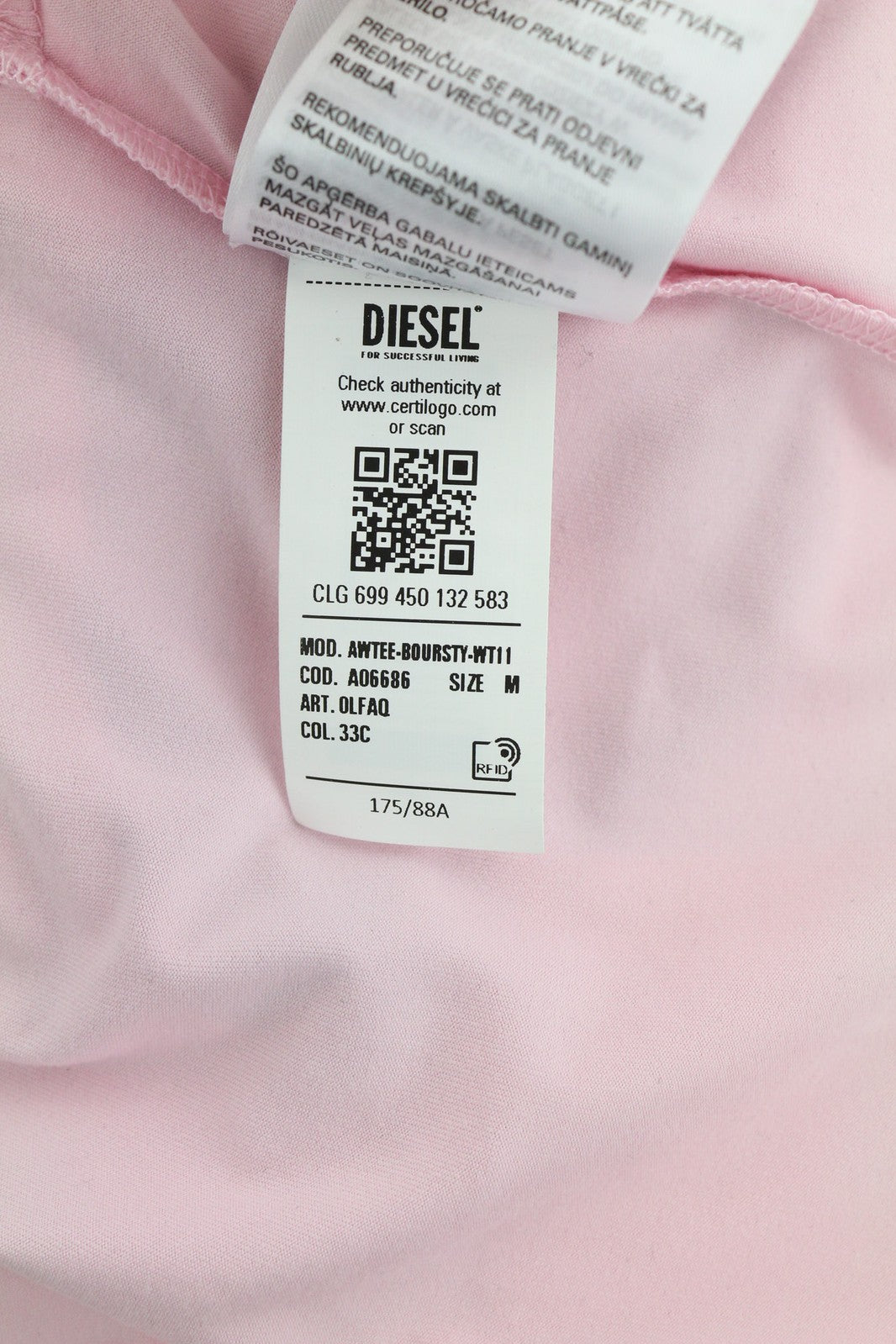 DIESEL Awtee-Boursty-WT1 Womens T-Shirt M Pink Short Sleeve Crew Cropped RRP€65