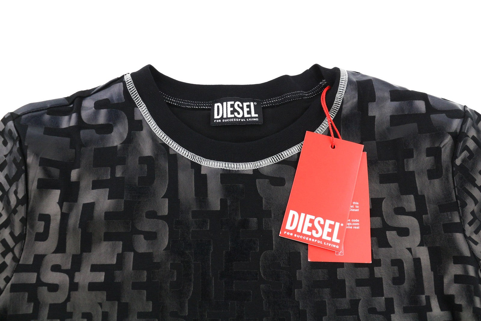 DIESEL T-Reg-Mon Womens T-Shirt M Black Short Sleeve Crew Neck Shiny RRP€125