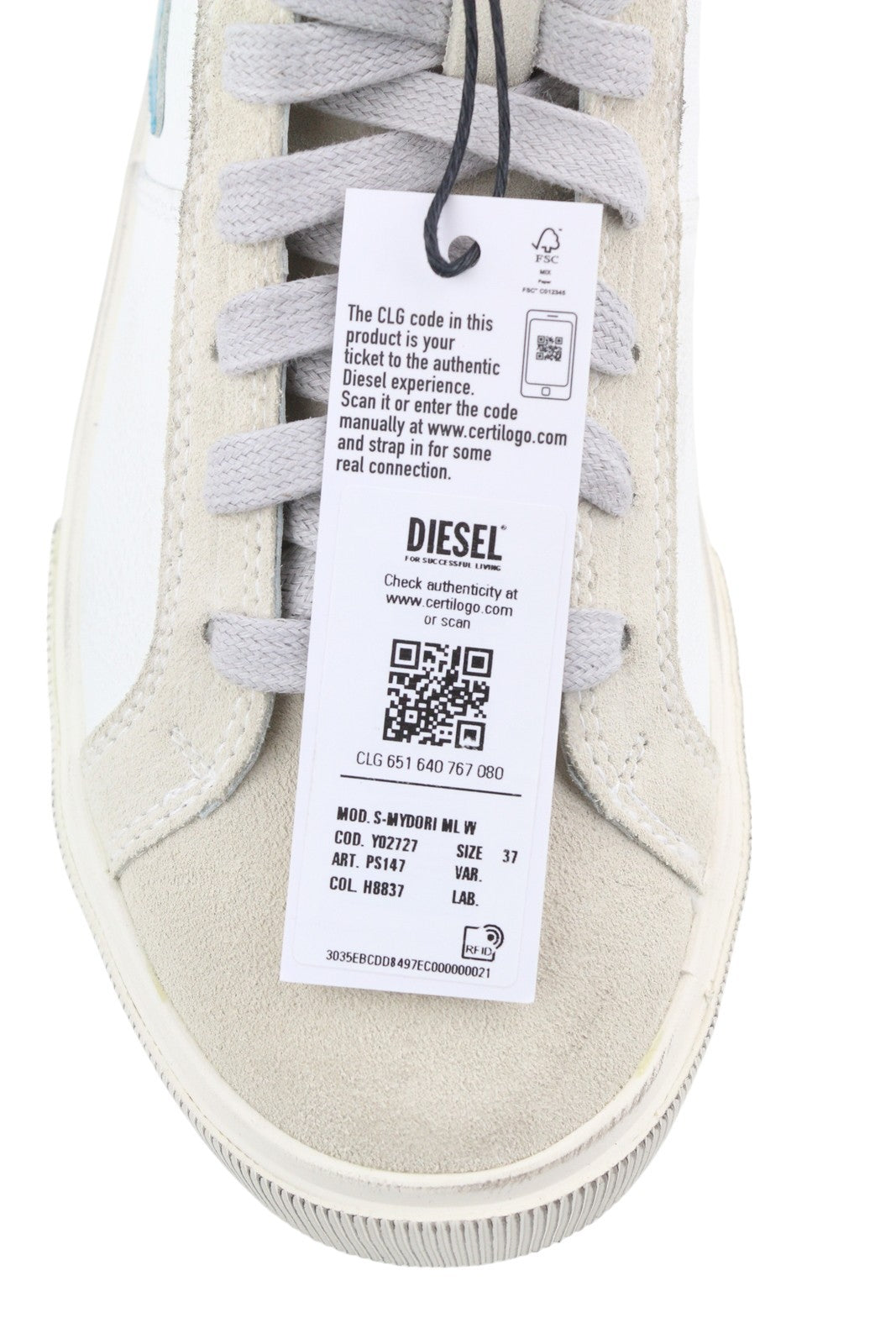 DIESEL S-Mydori ML W Women Sneakers EU37 White Leather Mid Top Laced RRP€220