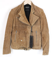 REPLAY Women's Brown Suede Lambskin Jacket XS Long Sleeve Zipped Lined