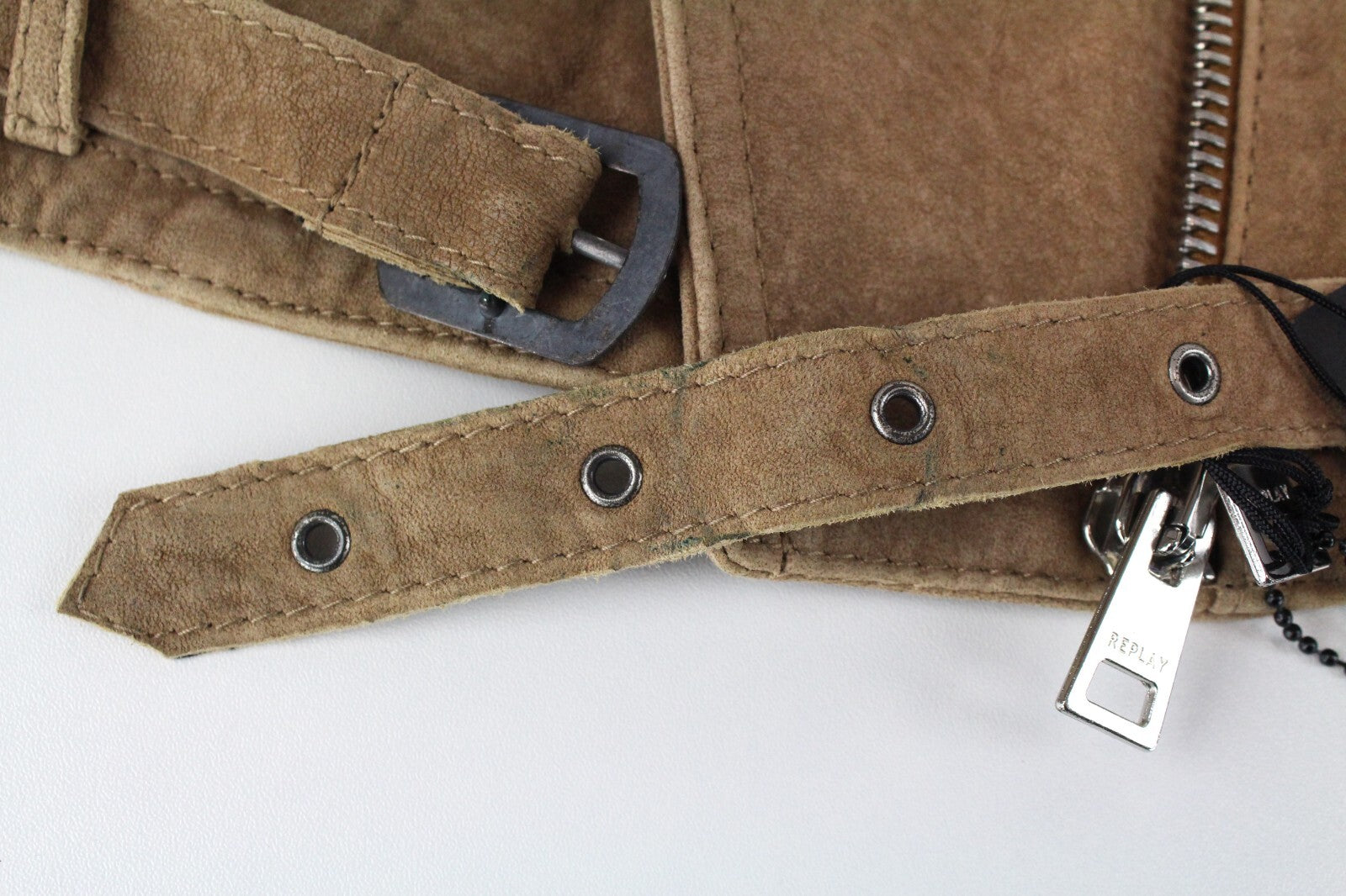 REPLAY Women's Brown Suede Lambskin Jacket XS Long Sleeve Zipped Lined