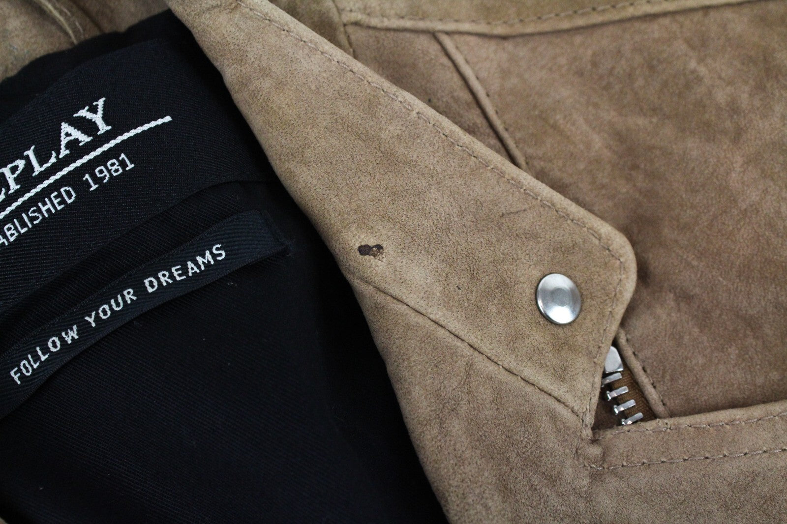 REPLAY Women's Brown Suede Lambskin Jacket XS Long Sleeve Zipped Lined