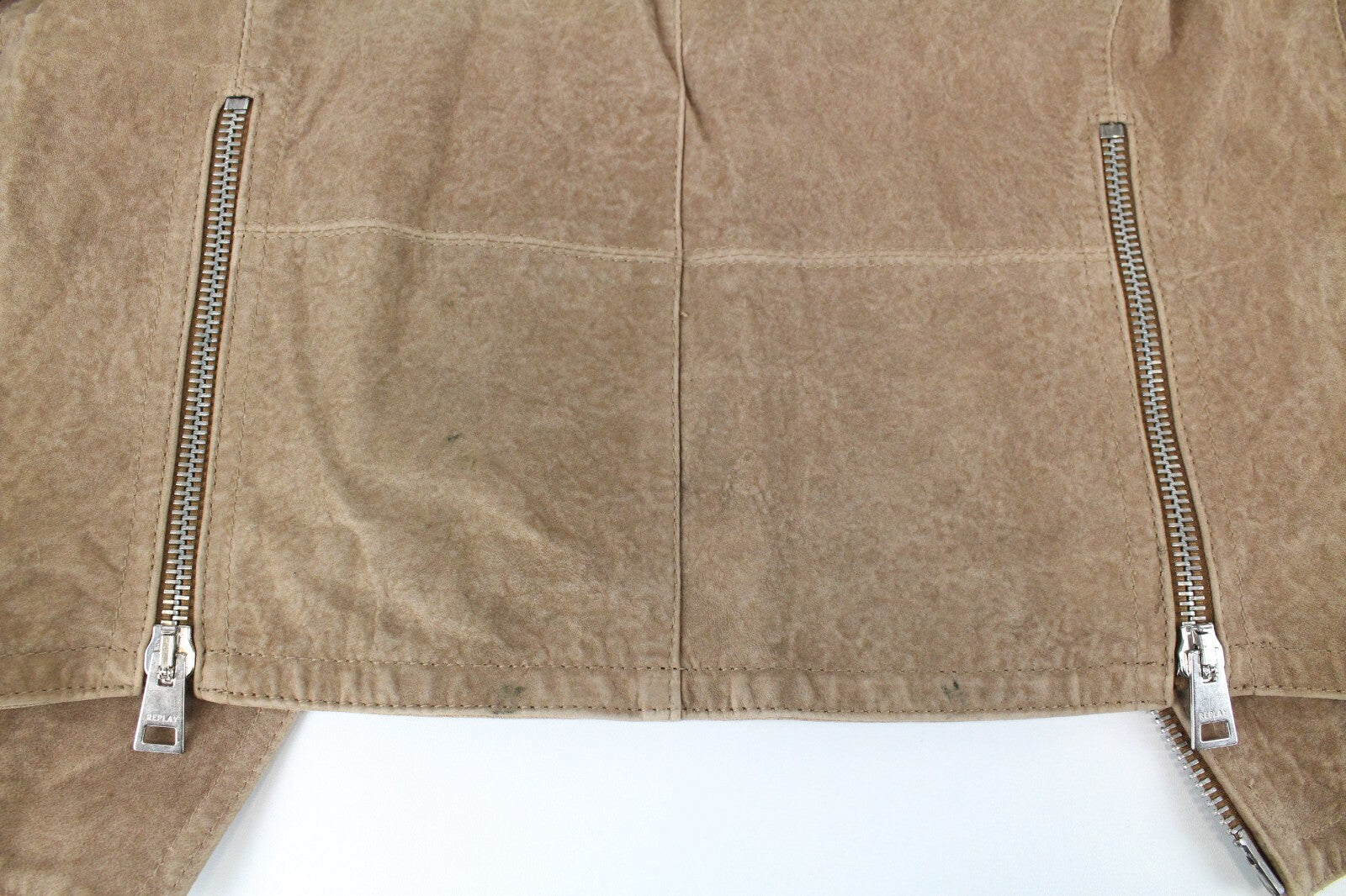 REPLAY Women's Brown Suede Lambskin Jacket XS Long Sleeve Zipped Lined