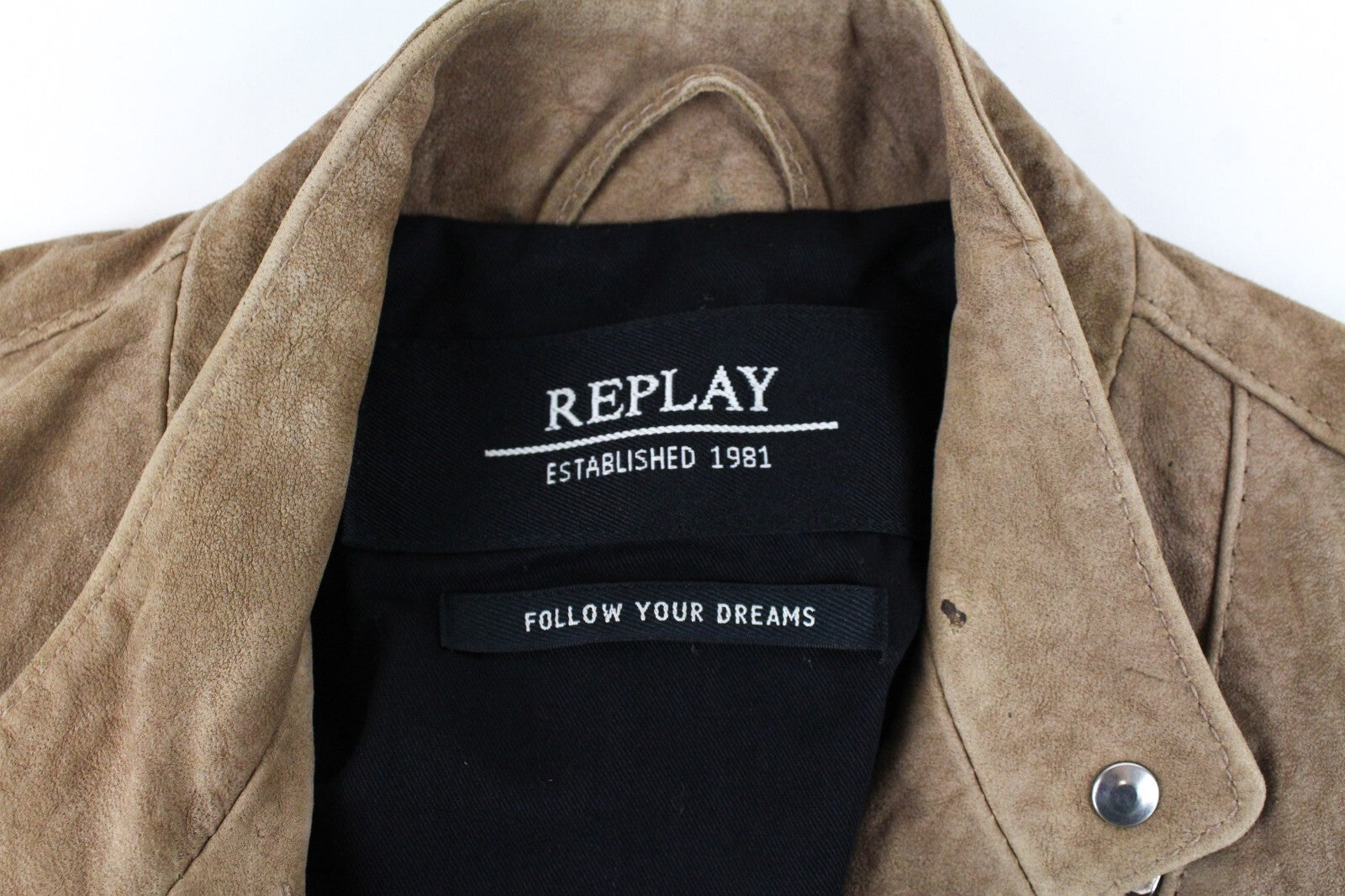 REPLAY Women's Brown Suede Lambskin Jacket XS Long Sleeve Zipped Lined