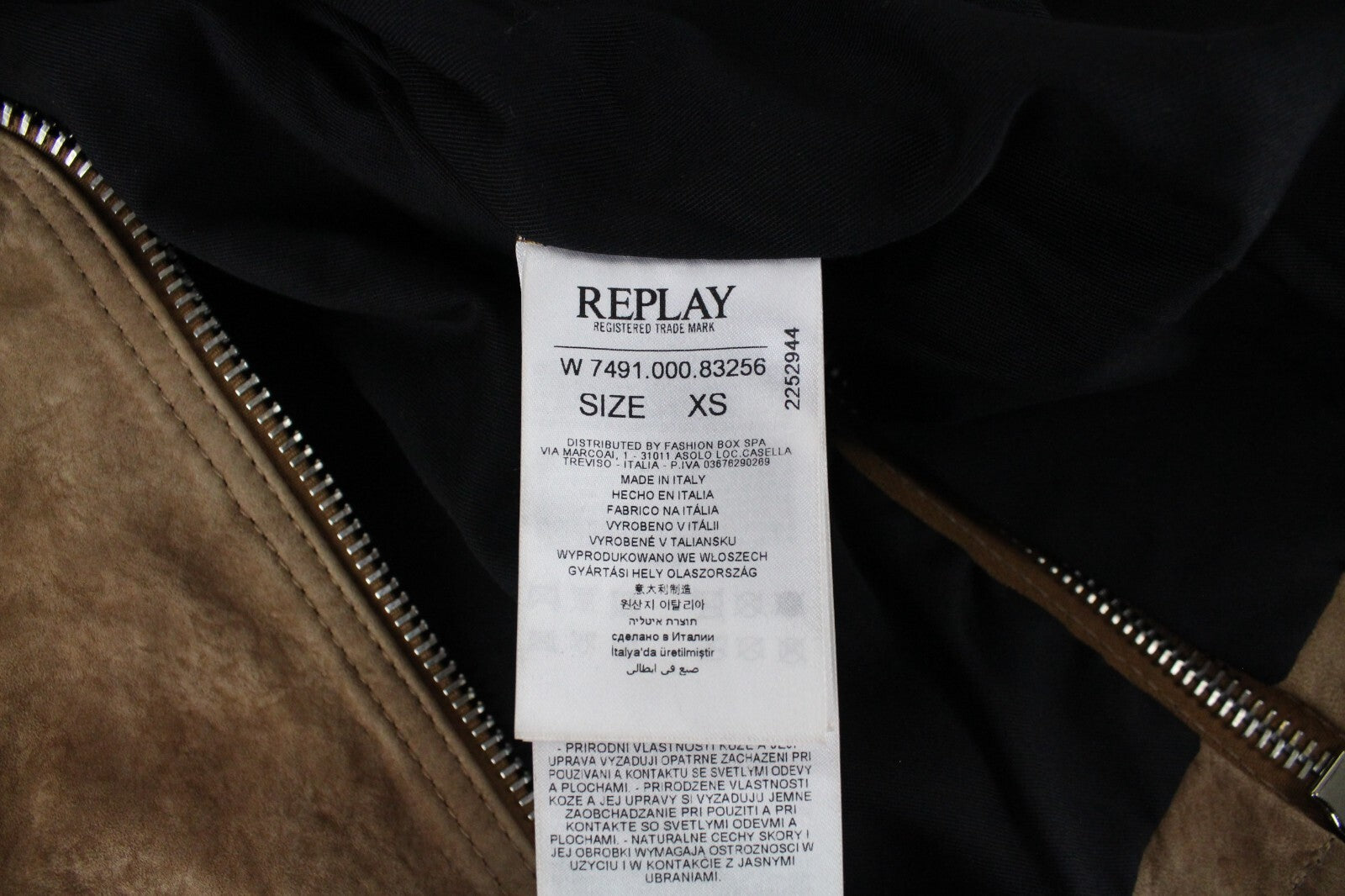 REPLAY Women's Brown Suede Lambskin Jacket XS Long Sleeve Zipped Lined