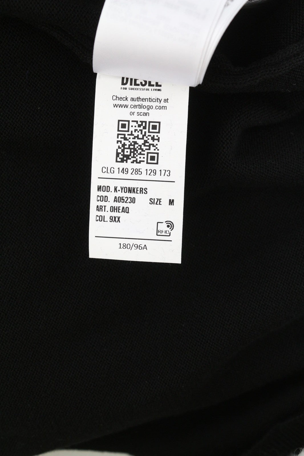 DIESEL K-Yonkers Mens Jumper M Black Pullover Crew Neck Tight-Knit RRP€175