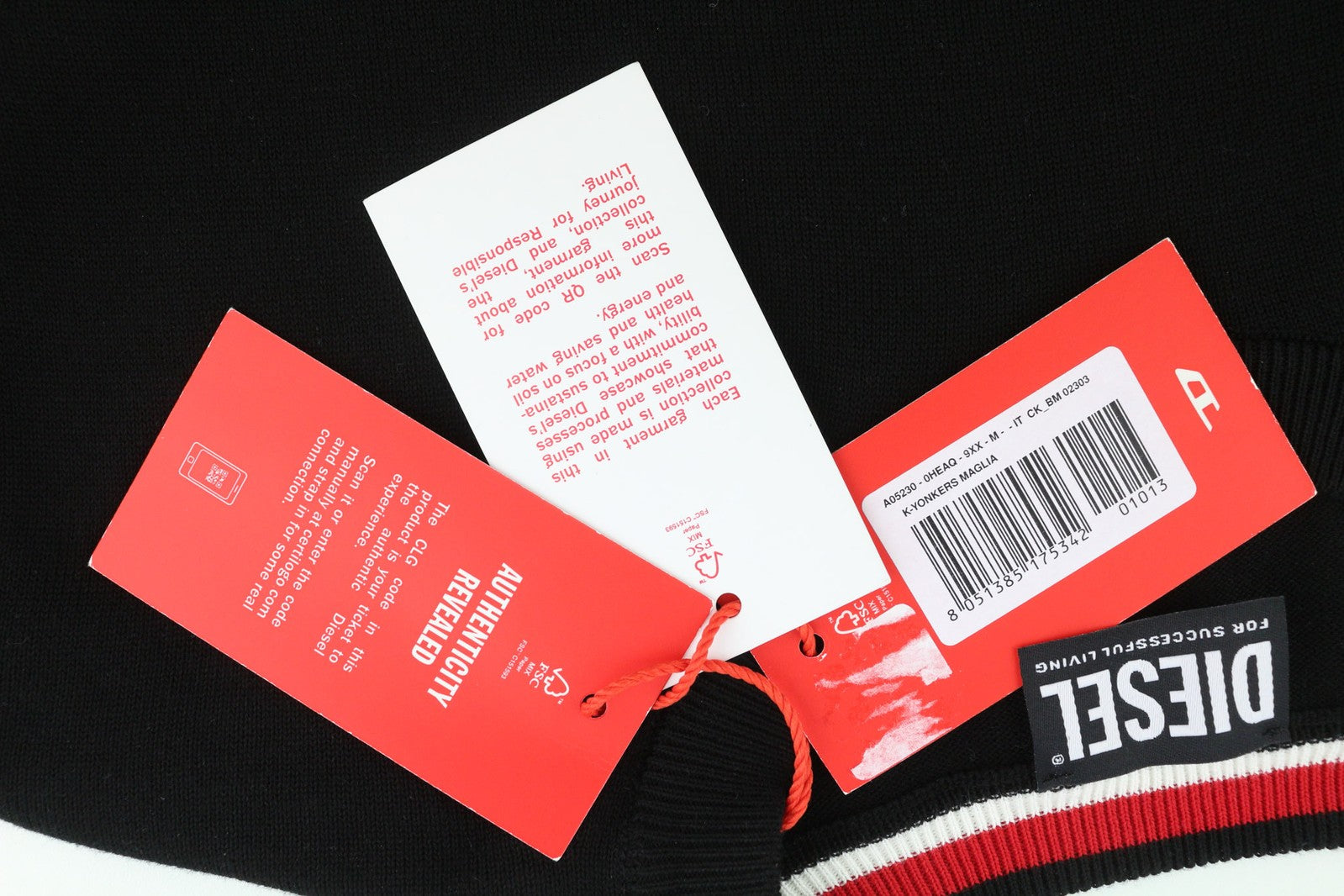 DIESEL K-Yonkers Mens Jumper M Black Pullover Crew Neck Tight-Knit RRP€175