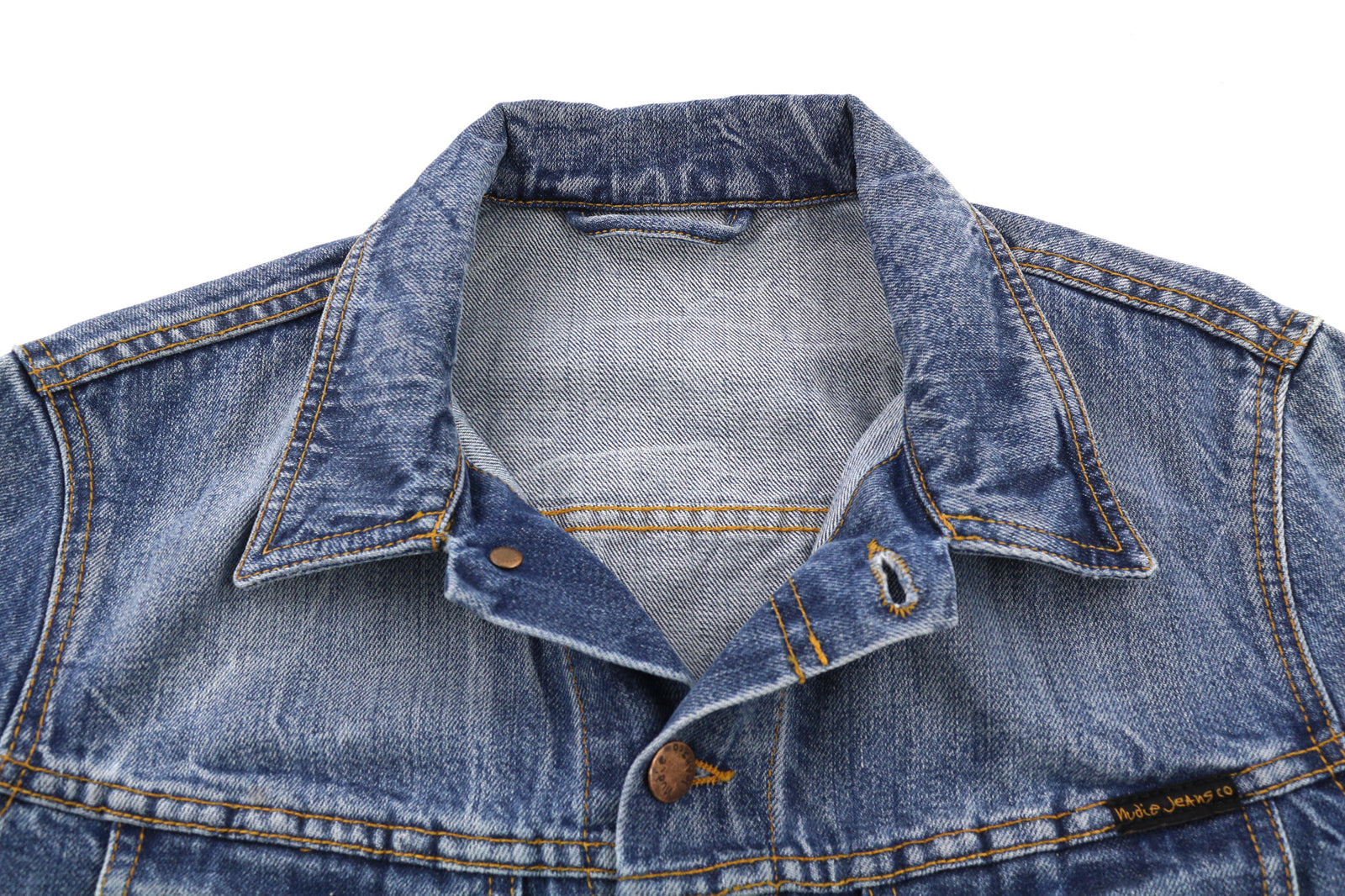 NUDIE JEANS Terry Men Jacket M Washed Organic Light Vintage Buttoned Spread Logo