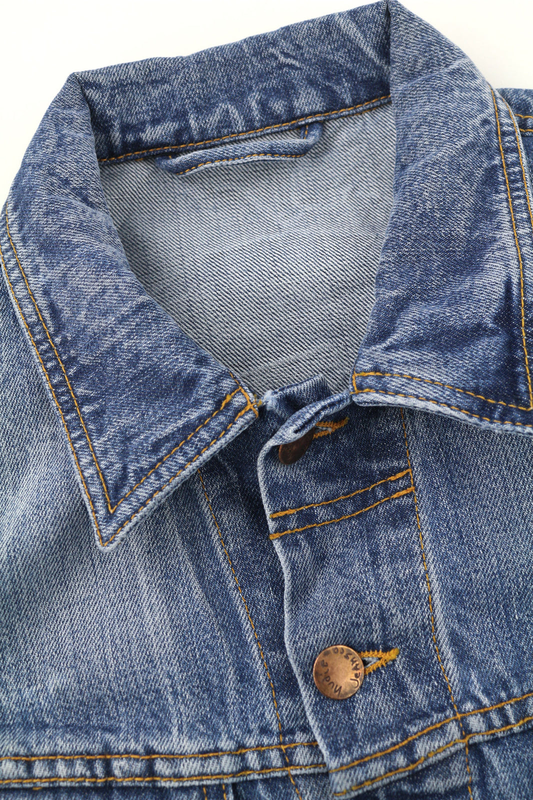 NUDIE JEANS Terry Men Jacket M Washed Organic Light Vintage Buttoned Spread Logo