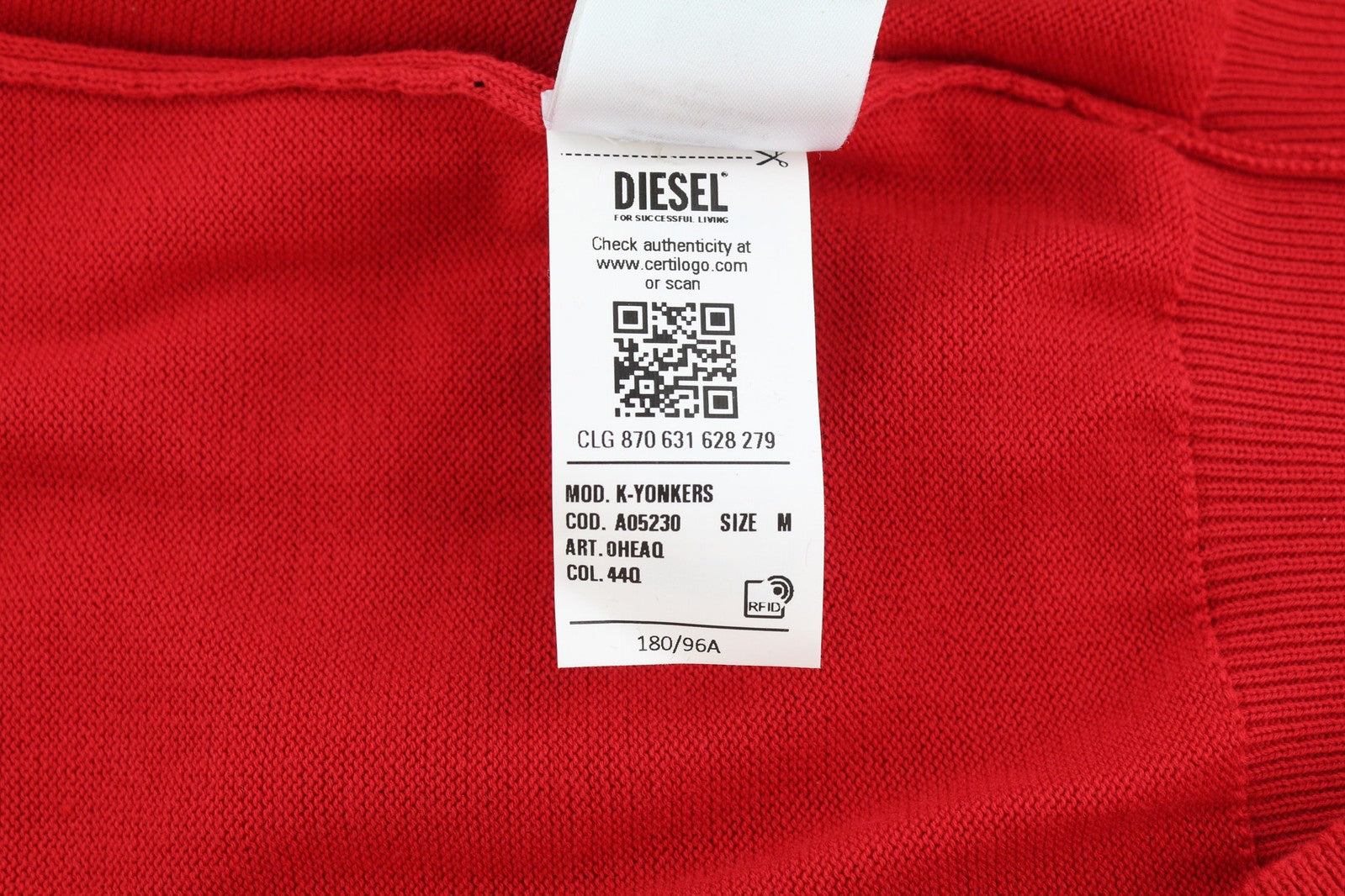 DIESEL K-Yonkers Mens Jumper M Red Pullover Crew Neck Tight-Knit  RRP€175