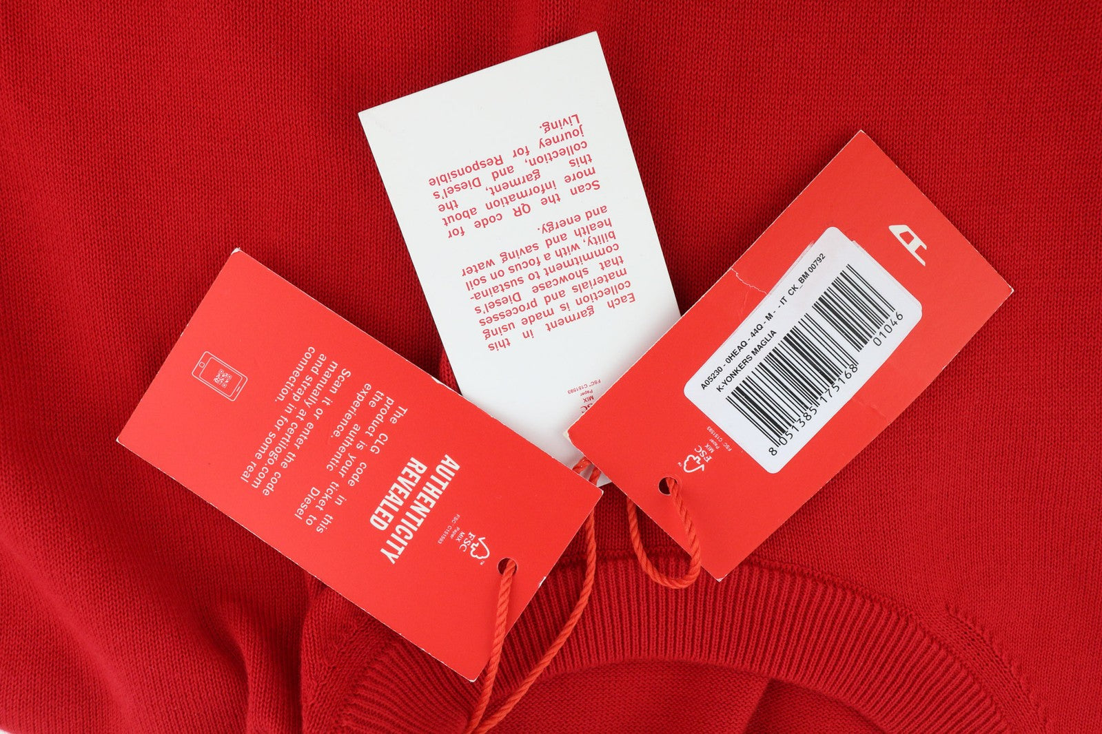 DIESEL K-Yonkers Mens Jumper M Red Pullover Crew Neck Tight-Knit  RRP€175