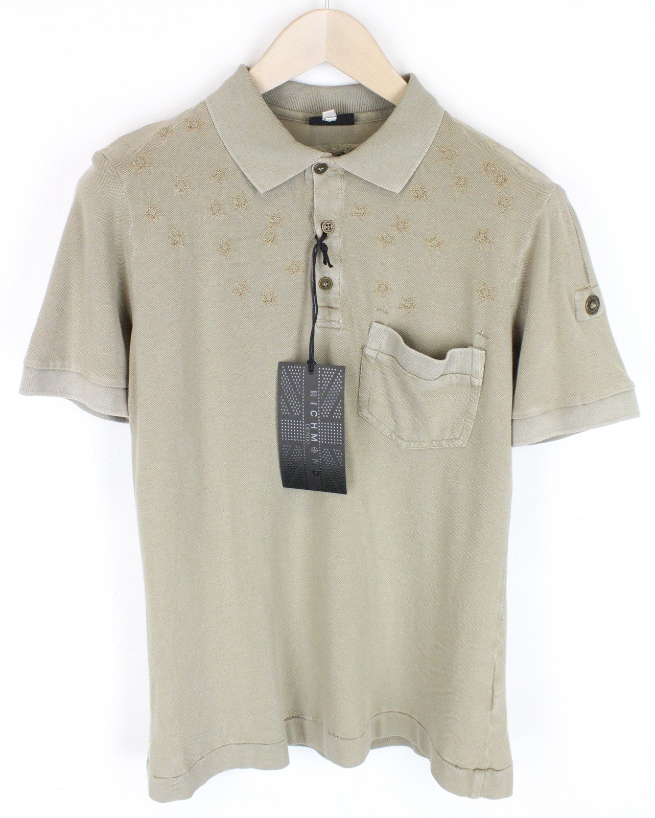 RICHMOND Men's T-Shirt L Light Brown Pure Cotton Short Sleeved Pocketed Polo